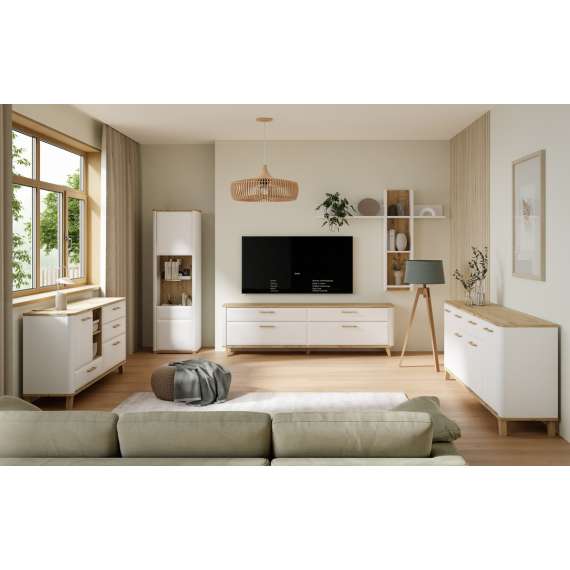 Hylle Wardiol 160x140 cm - hvit matt - eik artisan - vegghengt