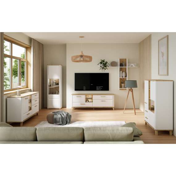 Hylle Wardiol 160x140 cm - hvit matt - eik artisan - vegghengt