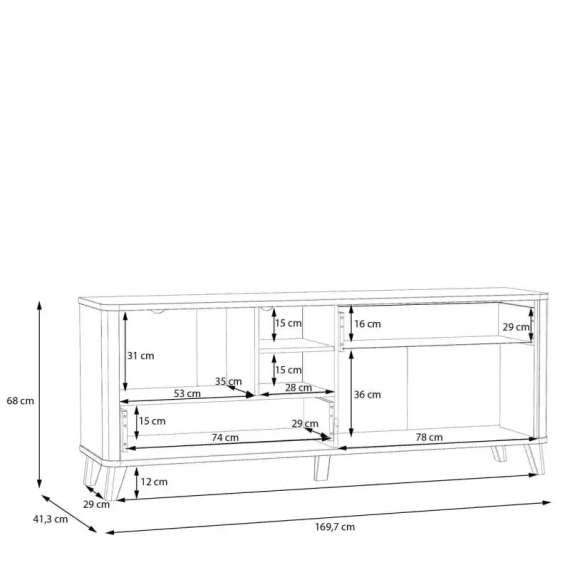 Tv-benk Wardiol 170x68 cm - 2 dører - 2 skuffer - hvit matt - eik artisan