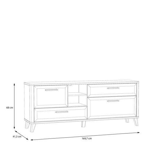 Tv-benk Wardiol 170x68 cm - 2 dører - 2 skuffer - hvit matt - eik artisan