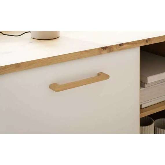 Tv-benk Wardiol 170x68 cm - 2 dører - 2 skuffer - hvit matt - eik artisan