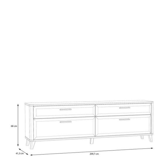Tv-benk Wardiol 210x68 cm - 2 dører - 2 skuffer - hvit matt - eik artisan