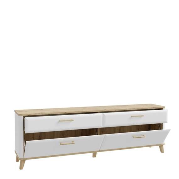 Tv-benk Wardiol 210x68 cm - 2 dører - 2 skuffer - hvit matt - eik artisan