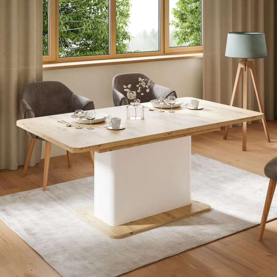 Spisebord Wardiol 160-200x90  cm - hvit matt - eik artisan