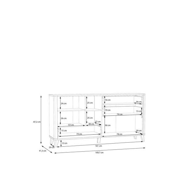 Skjenk Wardiol 170x87 cm - 2 dører - 3 skuffer - hvit matt - eik artisan