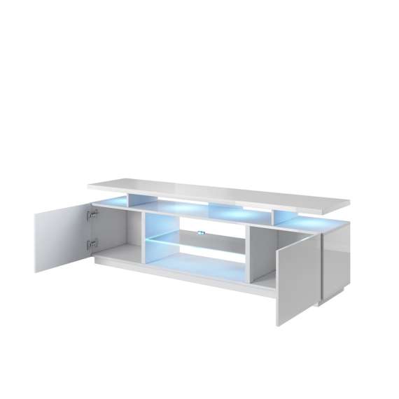 Tv-benk Eva 180x56 cm - Hvit høyglans - 2 dører - LED