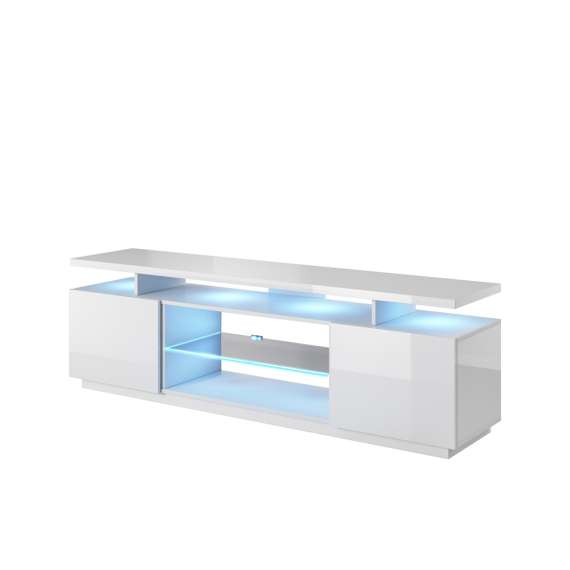 Tv-benk Eva 180x56 cm - Hvit høyglans - 2 dører - LED
