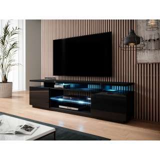 Tv-benk Eva 180x56 cm - Svart høyglans - 2 dører - LED
