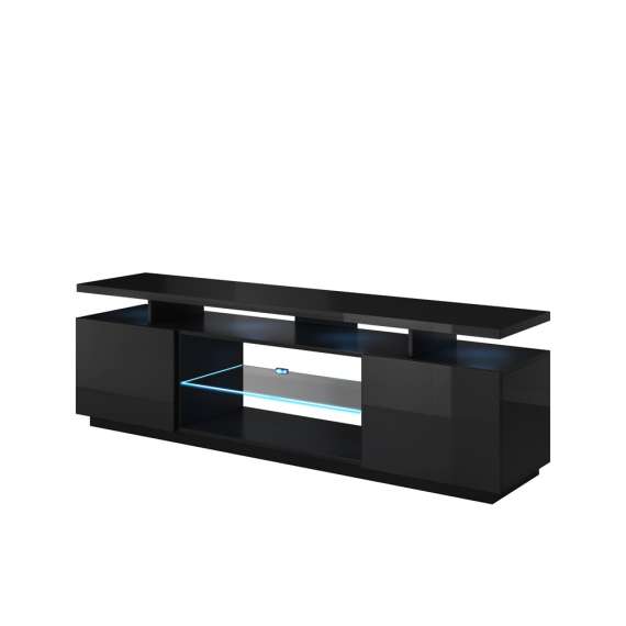 Tv-benk Eva 180x56 cm - Svart høyglans - 2 dører - LED