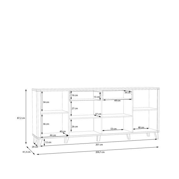Skjenk Wardiol 210x87 cm - 4 dører - 2 skuffer - hvit matt - eik artisan