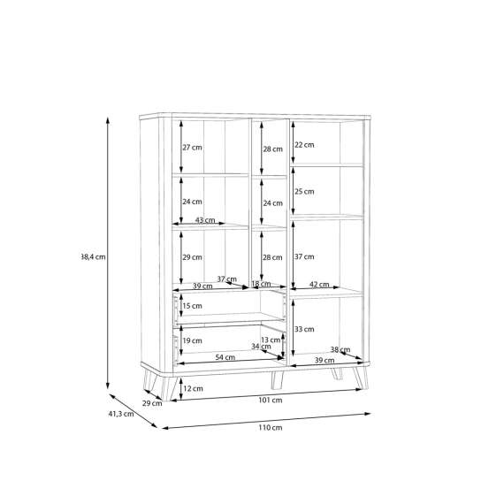 Vitrineskap Wardiol 110x138 cm - 2 dører - 2 skuffer - hvit matt - eik artisan