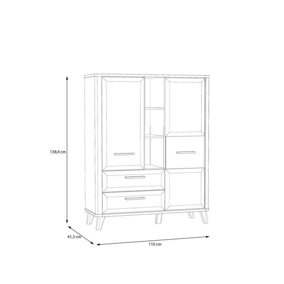 Vitrineskap Wardiol 110x138 cm - 2 dører - 2 skuffer - hvit matt - eik artisan