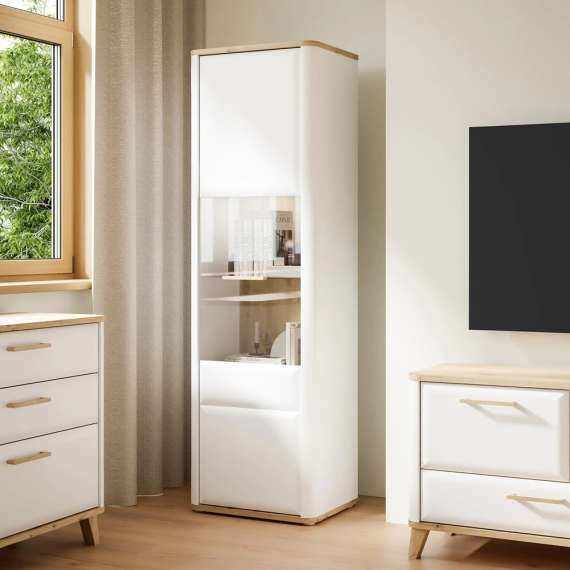 Vitrineskap Wardiol 110x138 cm - 1 dør - hvit matt - eik artisan