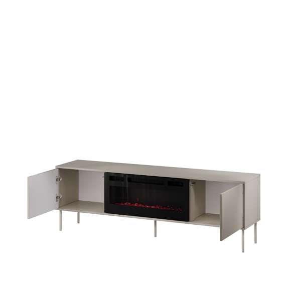 Tv-benk Tresse 180x55 - cashmere - 2 dører - elektrisk peis