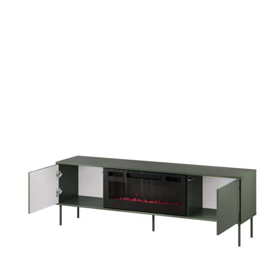 Tv-benk Tresse 180x55 - grønn - 2 dører - elektrisk peis