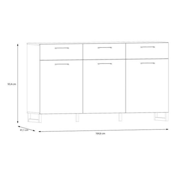 Skjenk Silba 164x93 cm - 3 dører - 3 skuffer - salvie grønn