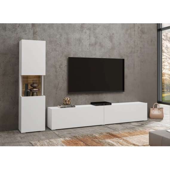 Tv-seksjon Ava 216x140 cm - Hvit - Veggmontert