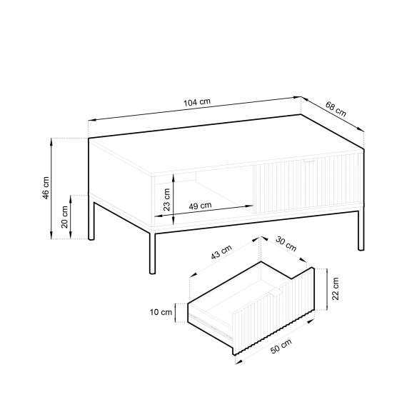 Stuebord Nova 104x46 cm - Svart matt - Spiler - med skuff