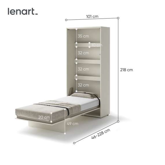 Skapseng Bed Concept 90x200 - vertikal - cashmere matt