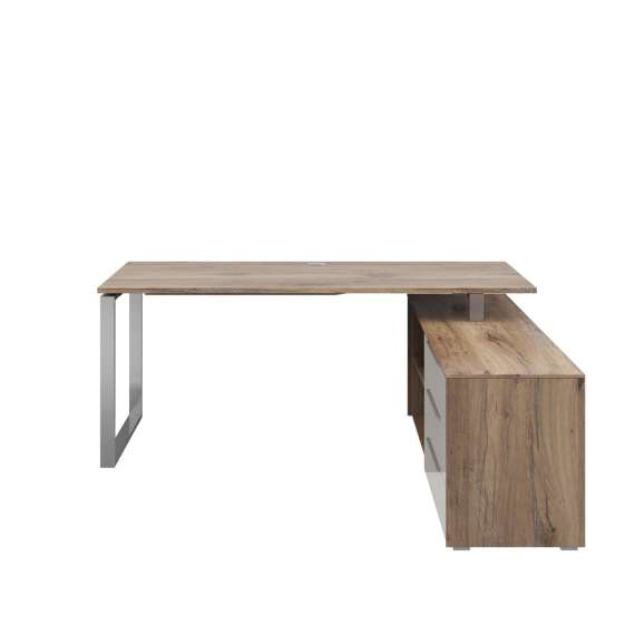 Skrivebord Nevada 184x158x76 cm - eik flagstaff - metall ben