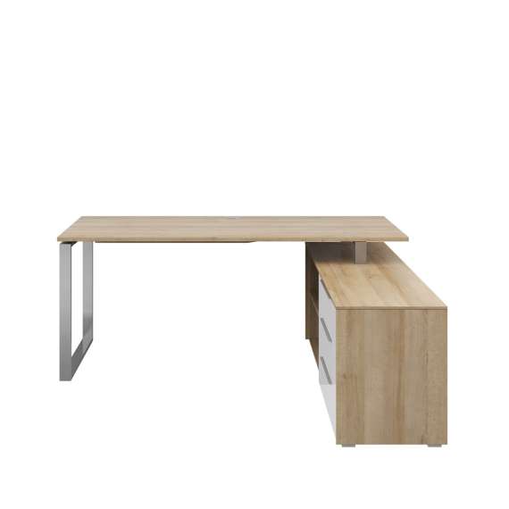 Skrivebord Nevada 184x158x76 cm - eik riviera - metall ben
