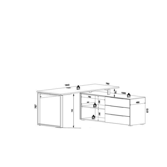 Skrivebord Nevada 184x158x76 cm - eik riviera - metall ben