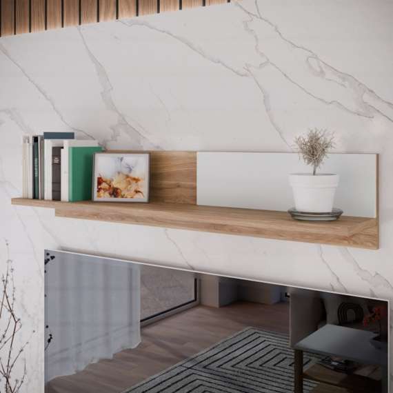 Hylle Saitama 125x26 cm - eik mauvella - secret grey - vegghengt