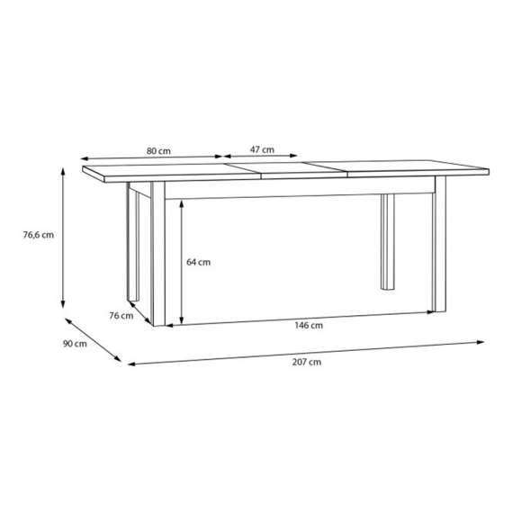 Spisebord Saitama 160-207x90 cm - eik mauvella - secret grey