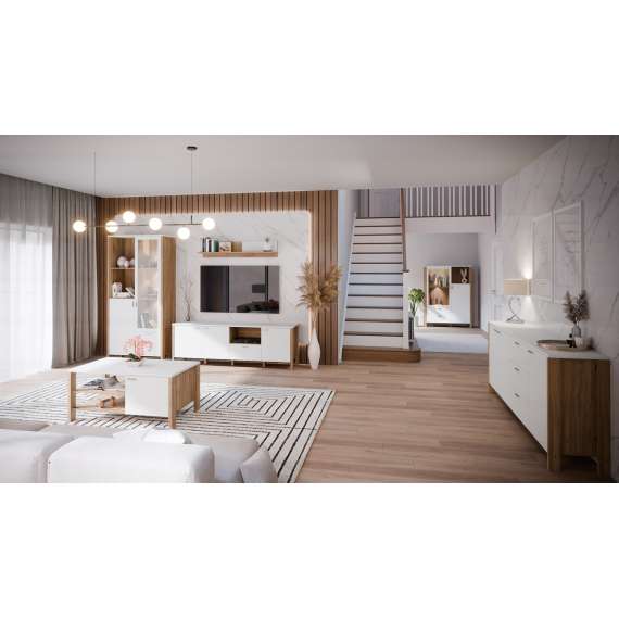 Tv-benk Saitama 190x64 cm - 3 dører - 1 skuff - eik mauvella - secret grey