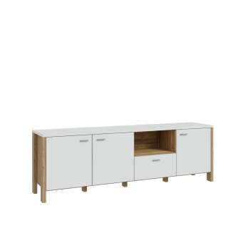 Tv-benk Saitama 190x64 cm - 3 dører - 1 skuff - eik mauvella - secret grey