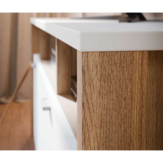 Tv-benk Saitama 190x64 cm - 3 dører - 1 skuff - eik mauvella - secret grey