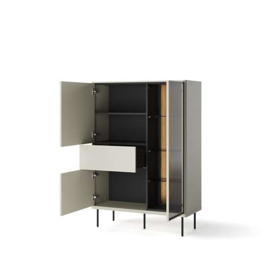 Vitrineskap Epiro 99x140 cm - cashmere matt - eik - med LED lys