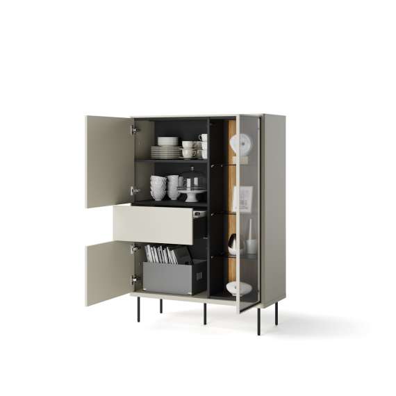 Vitrineskap Epiro 99x140 cm - cashmere matt - eik - med LED lys