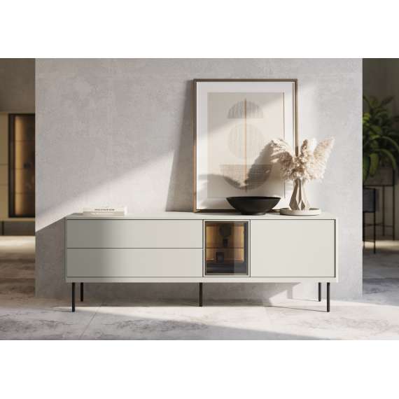 Tv-benk Epiro 161x56 cm - cashmere matt - eik - med LED lys