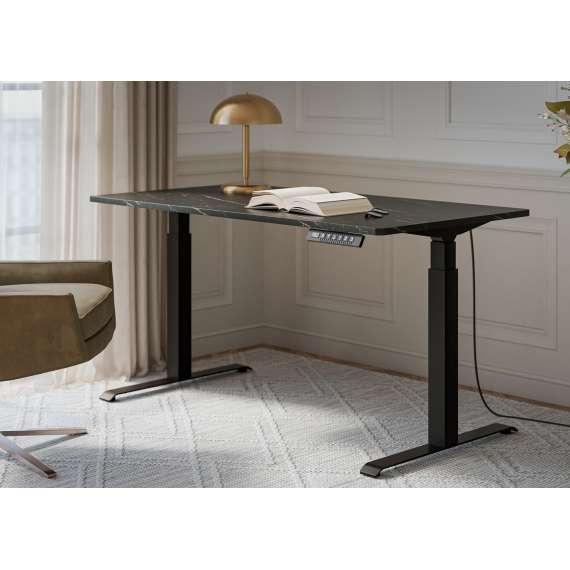 Skrivebord MOON LONG 150x80 cm - sort marmor - justerbar høyde