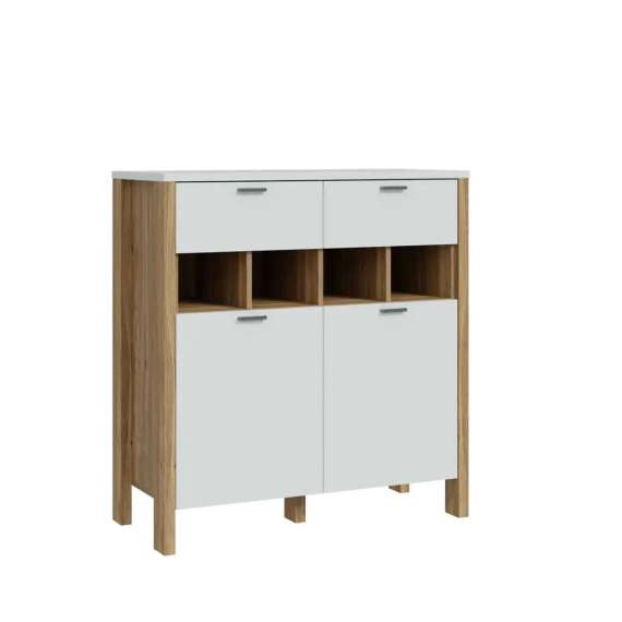 Skjenk Saitama 97x102 cm - 2 dører - 2 skuffer - eik mauvella - secret grey