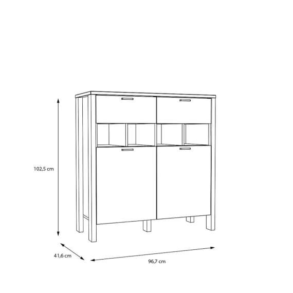 Skjenk Saitama 97x102 cm - 2 dører - 2 skuffer - eik mauvella - secret grey