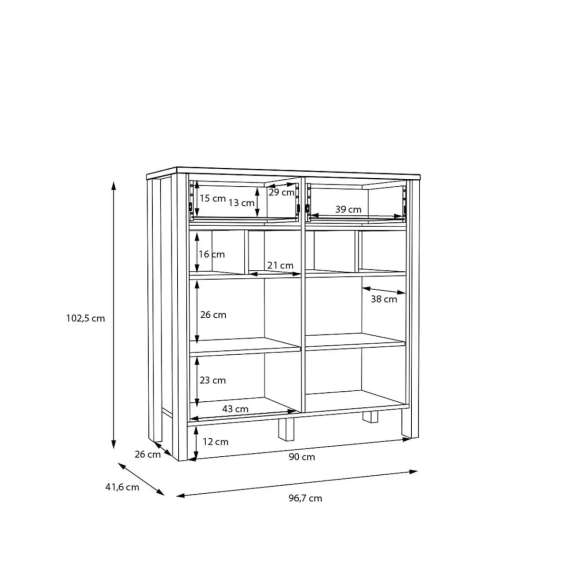 Skjenk Saitama 97x102 cm - 2 dører - 2 skuffer - eik mauvella - secret grey