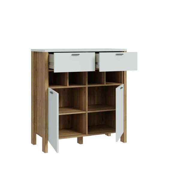 Skjenk Saitama 97x102 cm - 2 dører - 2 skuffer - eik mauvella - secret grey