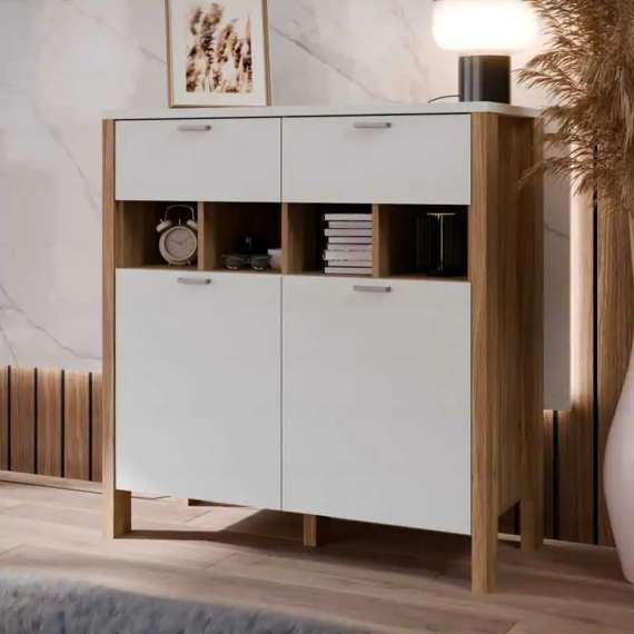 Skjenk Saitama 97x102 cm - 2 dører - 2 skuffer - eik mauvella - secret grey