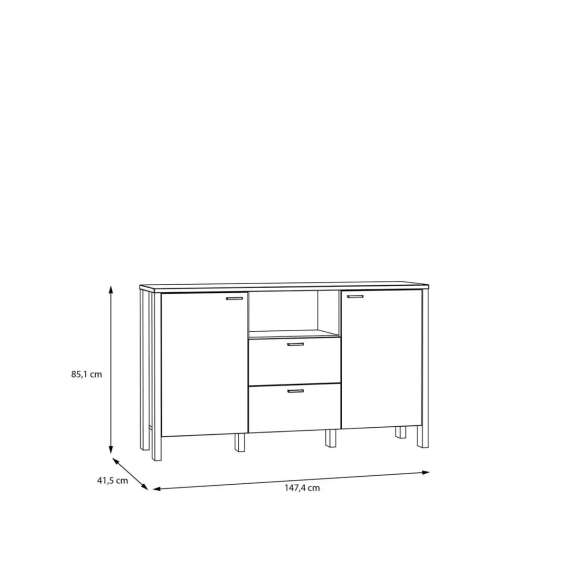 Skjenk Saitama 146x86 cm - 2 dører - 2 skuffer - eik mauvella - secret grey