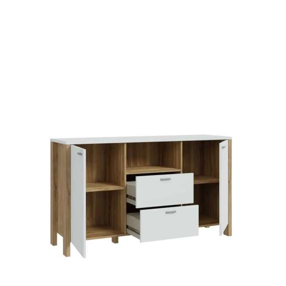 Skjenk Saitama 146x86 cm - 2 dører - 2 skuffer - eik mauvella - secret grey