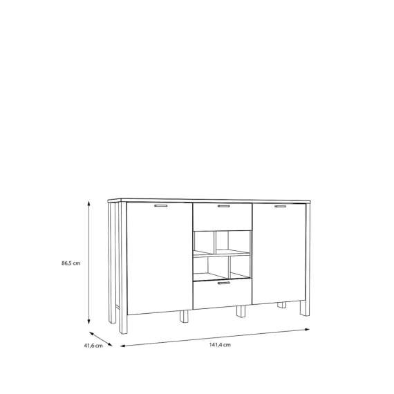 Skjenk Saitama 141x87 cm - 2 dører - 2 skuffer - eik mauvella - secret grey
