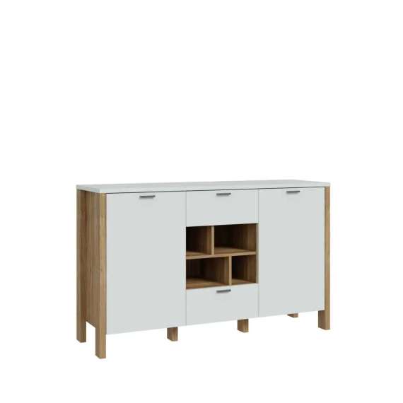 Skjenk Saitama 141x87 cm - 2 dører - 2 skuffer - eik mauvella - secret grey