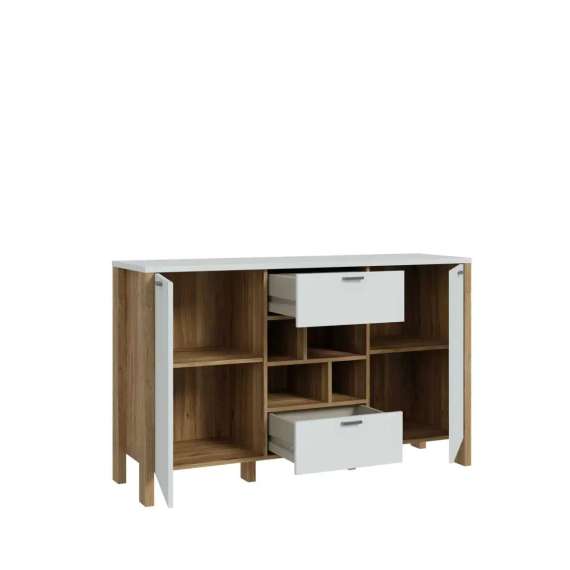 Skjenk Saitama 141x87 cm - 2 dører - 2 skuffer - eik mauvella - secret grey