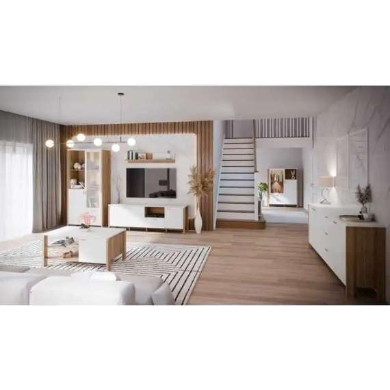 Skjenk Saitama 206x87 cm - 3 dører - 3 skuffer - eik mauvella - secret grey