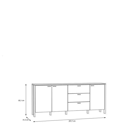 Skjenk Saitama 206x87 cm - 3 dører - 3 skuffer - eik mauvella - secret grey