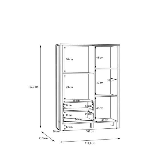 Vitrineskap Saitama 112x154 cm - 2 dører - 2 skuffer- eik mauvella - secret grey