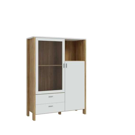 Vitrineskap Saitama 112x154 cm - 2 dører - 2 skuffer- eik mauvella - secret grey