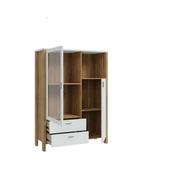 Vitrineskap Saitama 112x154 cm - 2 dører - 2 skuffer- eik mauvella - secret grey